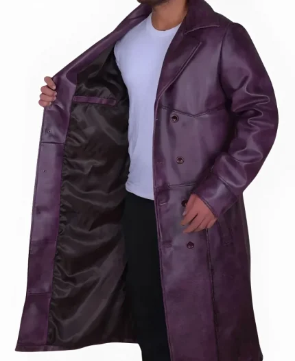 Injustice 2 Joker Purple Double Breasted Leather Coat