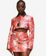 Joy Sunday August 6, 2025 New York City Rose Pattern Brocade Cropped Black Collar Jacket