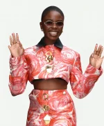 Joy Sunday Rose Pattern Brocade Black Collar Jacket