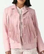 Love Shack Fancy Pink Fringe Jacket
