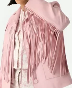 Love Shack Fancy Pink Leather Fringe Jacket