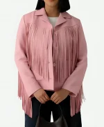 Love Shack Fancy Pink Leather Fringe Jacket For Women