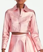 Love Shack Fancy Pink Leather Jacket