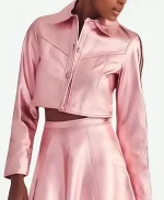 Love Shack Fancy Pink Leather Jacket For Sale