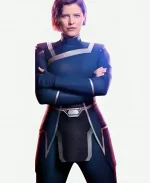 Lyla Michaels Crisis on Infinite Earths Audrey Marie Anderson Blue Leather Jacket