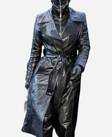 Met Gala 2021 Kim Kardashian Black Leather Coat For Sale
