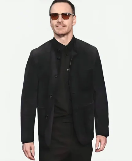 Michael Fassbender Movie Black Bag 2025 George Woodhouse Black Suede Leather Jacket