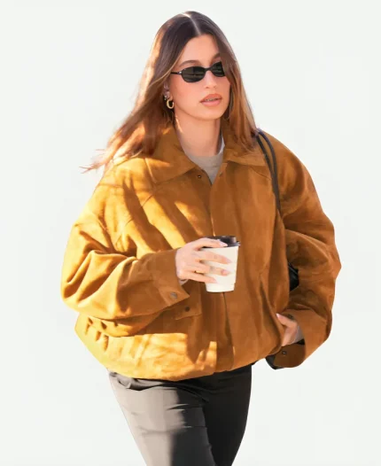 NYC 2025 Hailey Bieber Suede Jacket