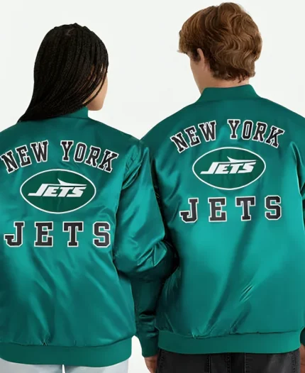 New York Jets Satin Green Bomber Jacket For Unisex