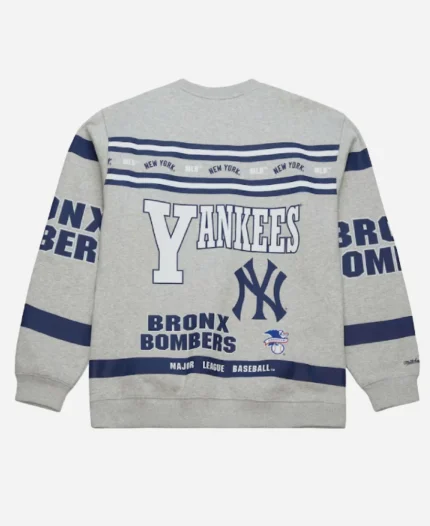 New York Yankees All Over Print Vintage Fleece Crewneck Heather Gray Sweatshirt