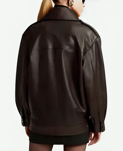 Nour Hammour Leather Drey Brown Jacket For Sale