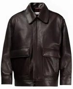 Nour Hammour Leather Drey Brown Jacket For Unisex
