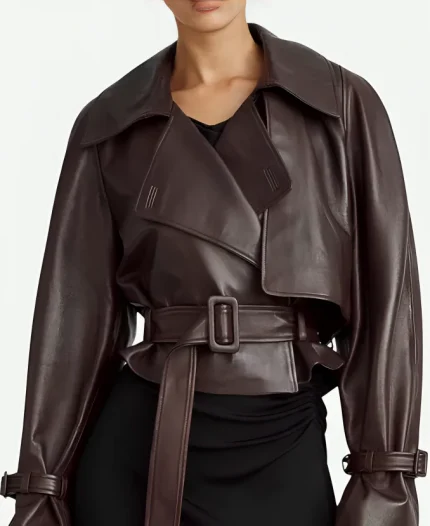 Nour Hammour Leather Dupe Brown Jacket For Unisex