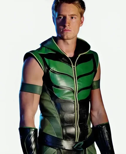 Oliver Queen Smallville Justin Hartley Green Hooded Leather Vest