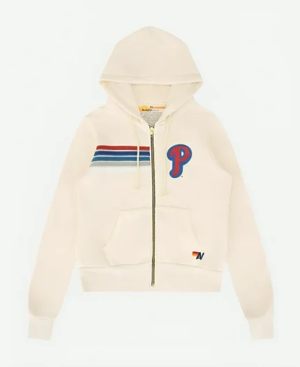 Philadelphia Phillies Aviator Nation x MLB Cream Five-Stripe Tri-Blend Full-Zip Hoodie For Unisex