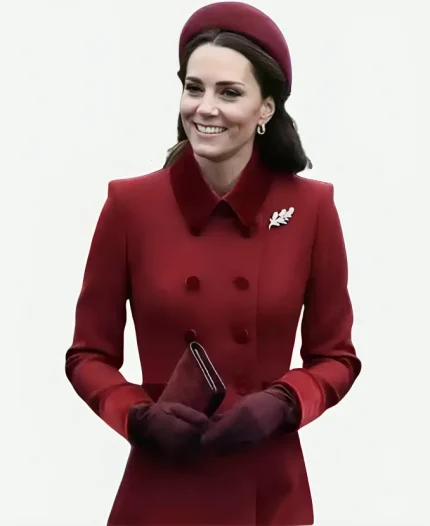 Princess Kate Middleton Red Trench Wool Coat For Women
