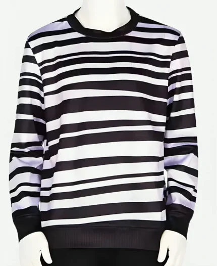 Pugsley Addams Tv Series Wednesday Season 02 Isaac Ordonez Black and Stripe Crew Neck Sweater