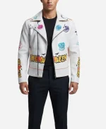 Pumpkin Patches Halloween Asymmetrical White Biker Real Leather Jacket