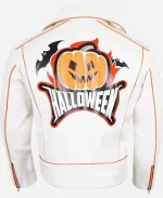 Pumpkin Patches Halloween Asymmetrical White Biker Leather Jacket