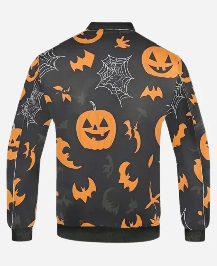Pumpkins Printed Black Bomber Jacket For Halloween