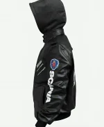 Punisher Black Hooded Leather Bomber Jacket