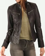 ROXA Trendy Women's Zip Up Genuine Leather Black Biker Jacket
