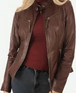 ROXA Trendy Women's Zip Up Genuine Leather Brown Biker Jacket