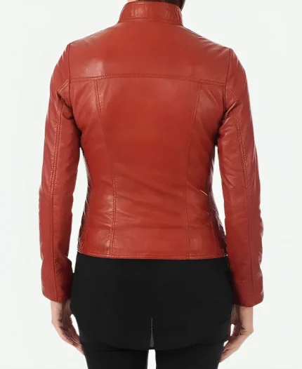 ROXA Trendy Women's Zip Up Genuine Leather Red Biker Jacket For Sale