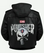 Scania Punisher Black Hooded Bomber Leather Jacket For Halloween