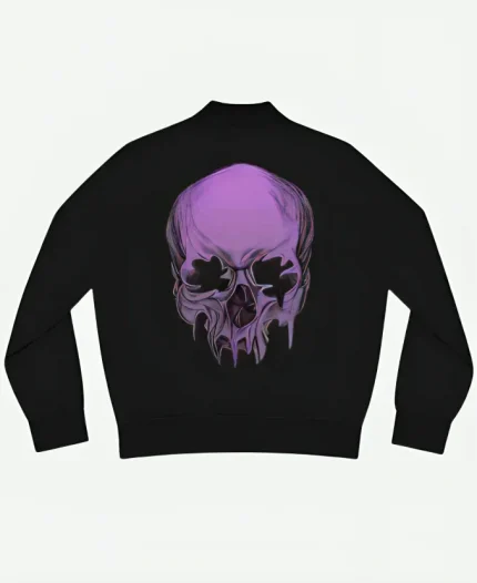 Purple Wicked Skull Printed Black Bomber Jacket