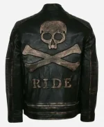 Skull Ride Distressed Leather Jacket For Sale