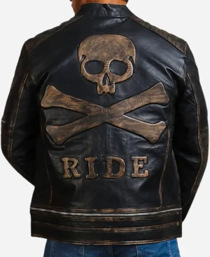 Skull Ride Leather Distressed Jacket
