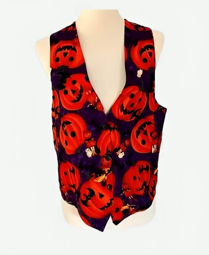Smiling Red Pumpkins Purple Halloween Vest