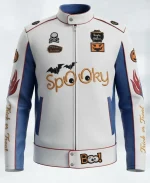 Halloween Spooky Trick Or Treat Pumkin Motorcycle White Leather Jacket