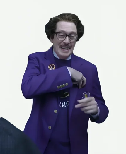 Steve Buscemi TV Series Wednesday Season 2 Barry Dort Vibrant Purple Uniform Blazer 