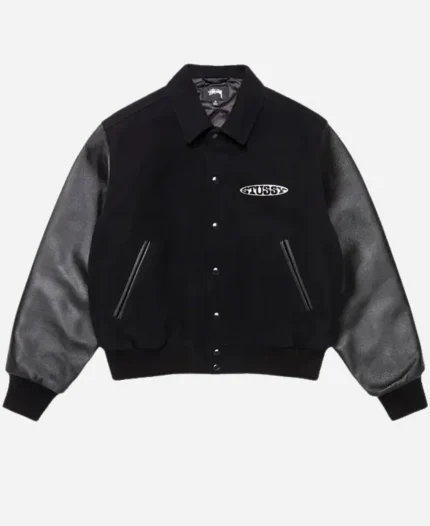 Stüssy Globe Black Varsity Jacket For Sale