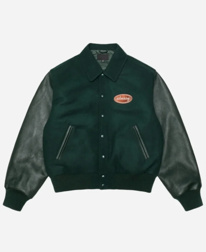 Stussy Script Oval Green Varsity Jacket