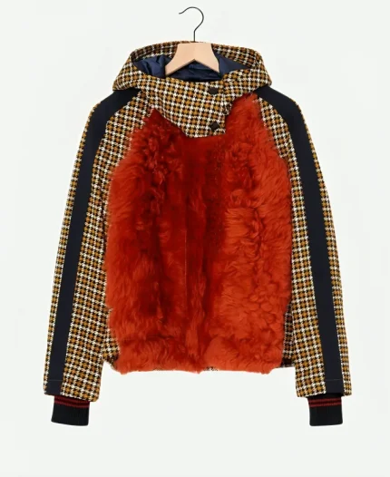 TV Series Wednesday Season 2 Episode 3 Fur Houndstooth Checkered Coat