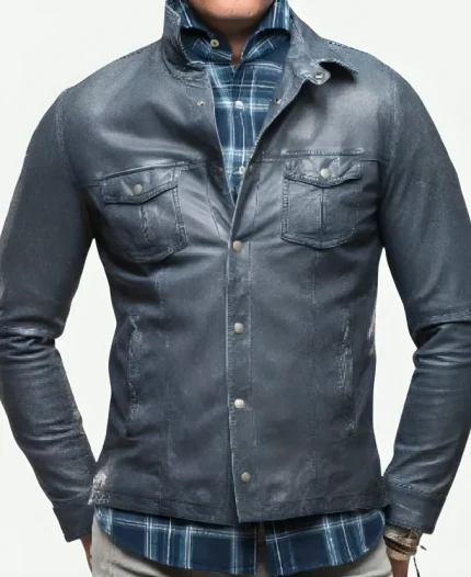 TV Show America’s Got Talent S20 Washed Blue Leather Jacket