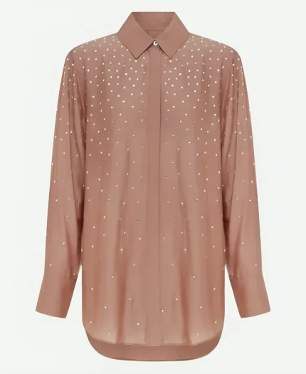 TV-Show The Project 2025 Jessie Stephens Rose Pink Crystal Embellished Blouse