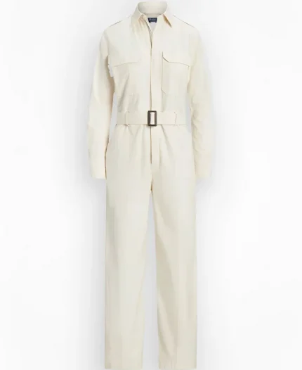 Thandiwe Newton TV Series Wednesday Season 2 Dr. Rachael Fairburn Collared Off-White Full-Zip Jumpsuit