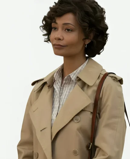 Thandiwe Newton Wednesday Season 2 Dr. Rachael Fairburn Light Tan Double-Breasted Trench Coat