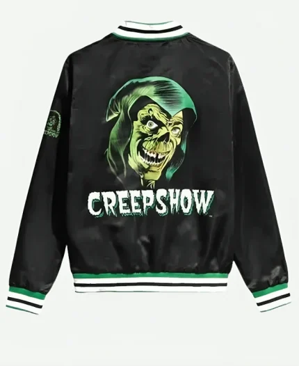 The Creepshow Retro Halloween Black Satin Bomber Jacket
