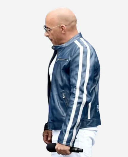 The Road To F9 Concert Vin Diesel Blue Leather Jacket For Sale