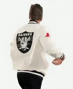 Tom Brady Raiders White Bomber Satin Jacket For Sale