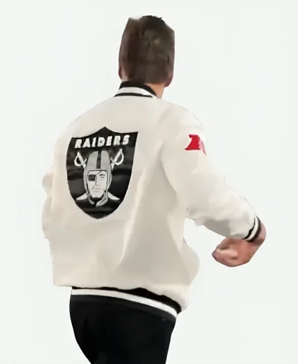 Tom Brady Raiders White Bomber Satin Jacket For Sale