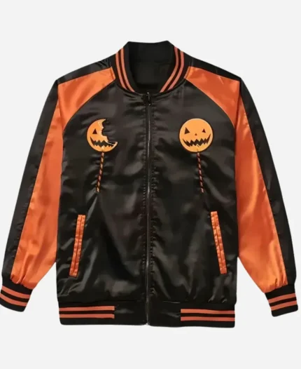 Trick r Treat Black and Orange Pumpkin Varsity Jacket