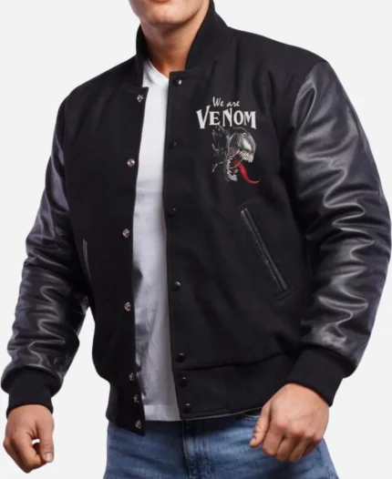 Venom Design Embroidery Black Varsity Jacket For Sale
