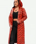 WWE Smackdown Bayley Python Print Red Faux Leather Trench Coat