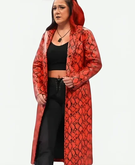 WWE Smackdown Bayley Python Print Red Faux Leather Trench Coat